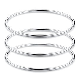 MILACOLATO 3mm 14K Gold Plated Bangles for Women Gold Bangle Set Stainless Steel Glossy Stackable Thin Round Bangle Bracelet for Women Solid Plain Polished Trendy Bracelet for Women Silver 7.8Inches