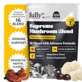 FULLY NUTRITION 16 Blend Mushroom Gummies - Mushroom Gummies for Adults, Mushroom Supplement with Chaga, Lions Mane, Reishi, Cordyceps for Focus & Clarity, Supports Microdosing Mushrooms - Mixed Berry