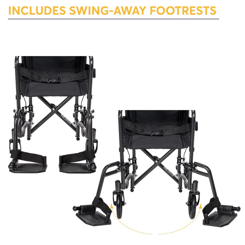 Drive Medical TR39E-SV Lightweight Folding Transport Wheelchair with Swing-Away Footrest,