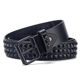 FOCAST Black Studded Belt Punk Rock Rivet Belt Grommet Threads belt with Bright Metal Pyramid for Women Men (1-Black, Fit Pant 31-36 inch)