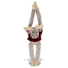 DolliBu Soft Moose Stuffed Animal with Plaid Red Hoodie Sweater and Personalization - Moose Plush Lumberjack Stuffed Toy with Plaid Jacket Dress Up for Christmas, Holiday, Winter - 21 Inches