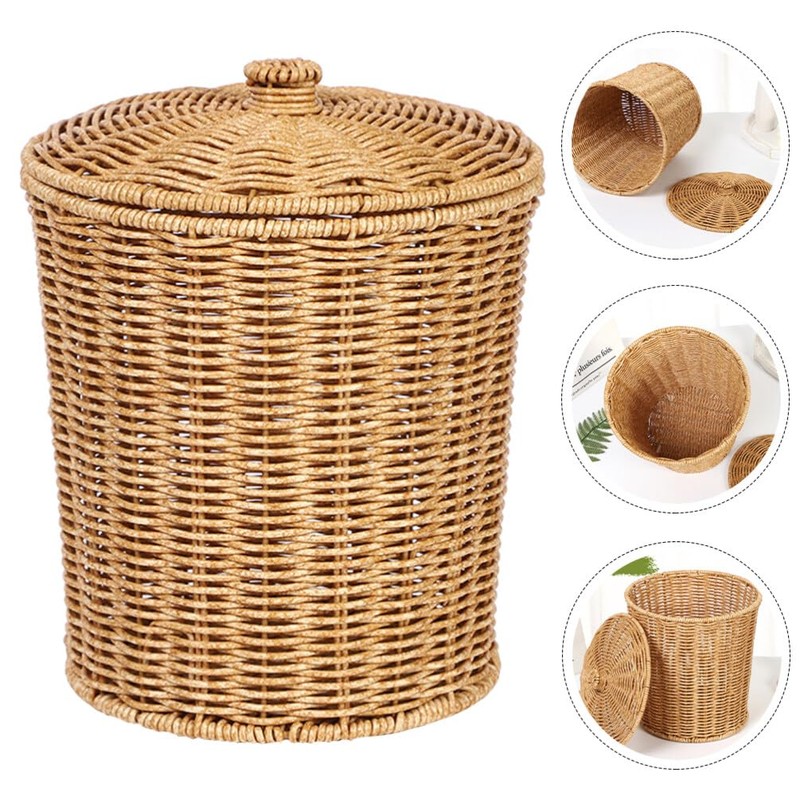 PRETYZOOM Wicker Trash Can Woven Trash Can Rattan Waste Basket