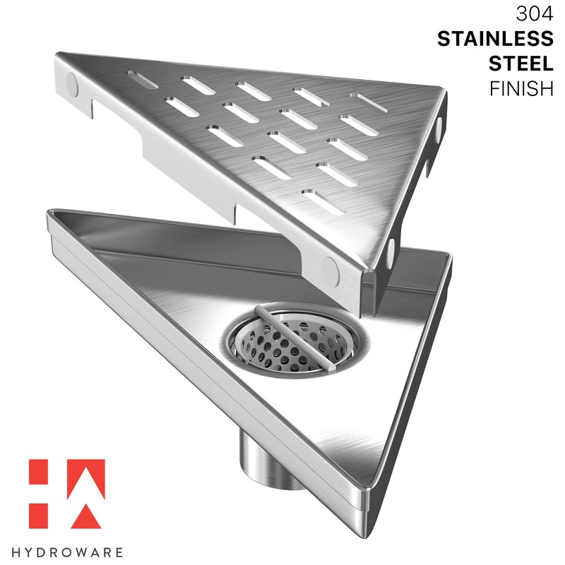 Hydroware Triangle Shower Drain - Stainless Steel Triangular Shower Floor