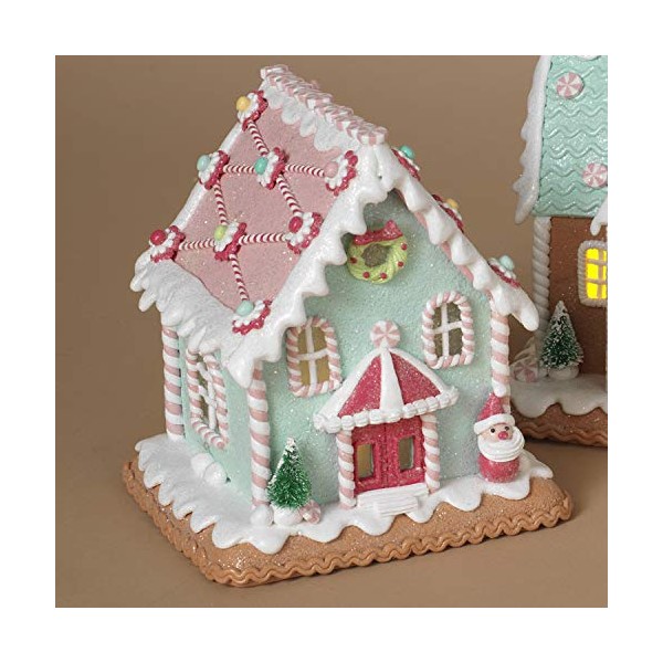 One Holiday Way 7-Inch Lighted Miniature Christmas Santa Claus Pastel Gingerbread House Figurine with Candy Accents â LED Light Up Village Cottage Tabletop Desk Decoration â Festive Winter Home Decor
