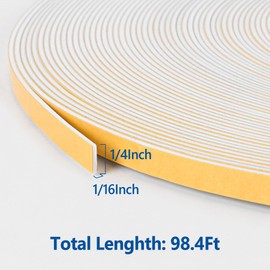 Self Adhesive Foam Tape Weatherstrip 1/4in x 1/16in x 98.4Ft High Density Foam Insulation Strips Foam Seal Weather Stripping with Strong Adhesive for Door and Window Sound Isolation Soundproofing