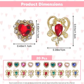 Heyiminy 20Pcs Valentines Day Nail Charms, Valentines Nail Charms with Heart and Teardrop Designs, Alloy and Rhinestone Valentine Nail Charms Gems Heart Nail Chrms for Women DIY Nail Art Supplies