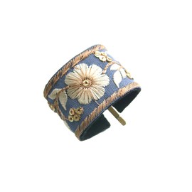 VingTAINE H7730-BL- Hair Cuff, Embroidered, Wired, Pony Hook, Flower, Hairband, Cute, Adult, One Point, Mature