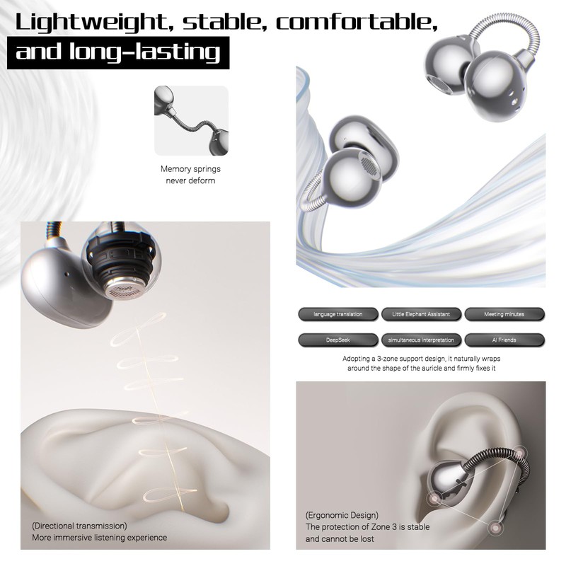 Dmooster D95 Open Ear Clip-On Bluetooth 6.0 Headphones, Sport Earbuds