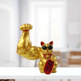 Prettyia Giant Hand Muscle Arm Figurine Sculptures Head Vigorously Opening Gift Shop Sculptures Fortune Wealth Welcoming Cat Ornament Decor , Golden Luck