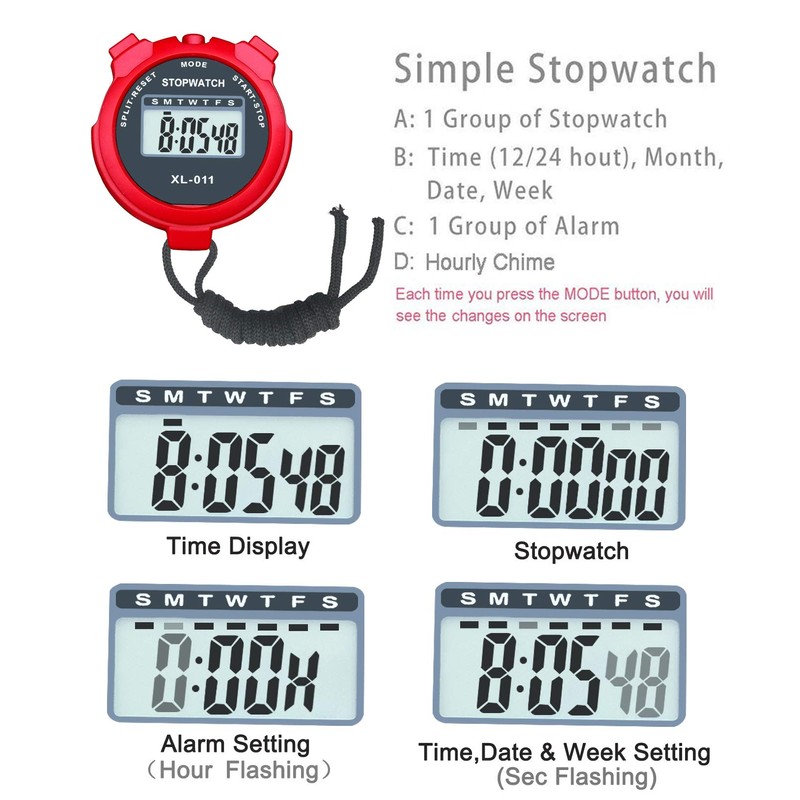 Simple Stopwatch, BESTWYA Large LCD Screen Handheld Count Up Timer