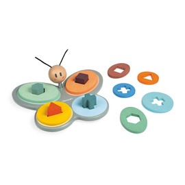 Janod - Wooden Shapes Butterfly - Sweet Cocoon Collection - Early-Learning and Early Years Toy, Water-Based Paint - Stacking Toy - Teaches Shapes and Colours - from 18 Months , J04418