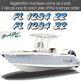 Custom Boat Registration Numbers & Letters / 2 Sets/Vinyl Marine Hull ID Stickers X2 GR