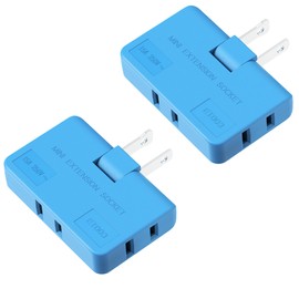 ETwinCoo Flat Wall Plug Adapter AC Outlet Extender, 2-Prong Swivel Mini Indoor Wall Tap Plug, Outlet Splitter (Quick & Space Save) Perfect for Home and Travel, Type A, Blue (3 Way-2 Pack)
