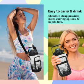 Mindunm 64 oz Water Bottle with Straw Sleeve & Strap Motivational Half Gallon Water Jug with Handle for Gym Women Men Aesthetic Water Bottle with Strap Bird