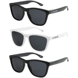 X-CRUZE Nerd Sunglasses Polarised Retro Vintage Unisex, Pack of 3 Nerd Sunglasses - Set 34 - Black Matt & White Matt, Unit size