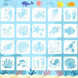 JULMELON Stencils for Painting,20Pcs Sea Life Stencils Sea Animal DIY Pattern Stencils for Painting on Wall Floor Decor DIY Rock Painting Art Projects (3inch)