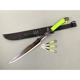 Otakumod 28" Tactical Machete With 6" 3 Fixed Blade Knives Set. 440 Stainless Steel Blade. For Collection, Gift, Outdoor Camping Cut Branches And Ropes (Green)