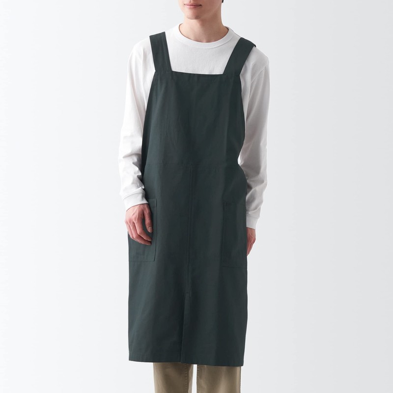 MUJI 12835783 Cotton Plain Weave Work Apron, Dark Gray, L-XL,