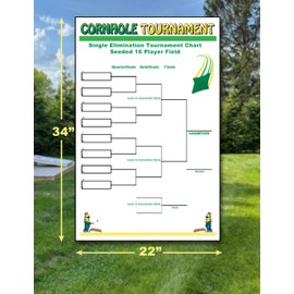 Zieglerworld Cornhole 16 Team or Player Single Elimination Seeded Reusable Tournament Bracket Chart 22 x 34 with Pen