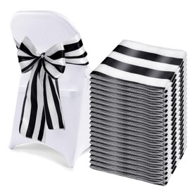 Newwiee 25 Pcs Black and White Chair Sashes Stripes Satin Chair Sash for Wedding Decor 8 x 108 Inches Chair Bows Sashes Chair Ties for Party Events Hotels Decoration Supplies and Catering Services
