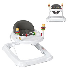 CHEFJOY Baby Walker, Collapsible Baby Activity Walker with Walking Toys & 3-Levels Adjustable Height, Comfy High Back Seated Baby Walker with Wheels for Boys & Girls (Grey)