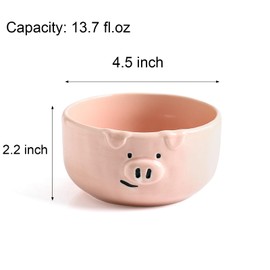 WUYIAZHI Set of 3 Cute Pink Cartoon Pig Bowls 13 Oz Small Ceramic Bowls for Serving Snacks Desserts Cereal Soup