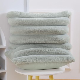 Madizz Plush Faux Fur Throw Pillow Covers 12x20 inch, 30x50 cm Grey Set of 2 Fluffy Striped Soft Decorative Cushion Cover for Sofa Bedroom Pillow Shell