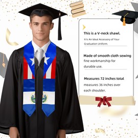 BMHHTM Puerto Rico El Salvador Mixed Flag Graduation Stole Graduation Sash Gift for Graduate 72" Long