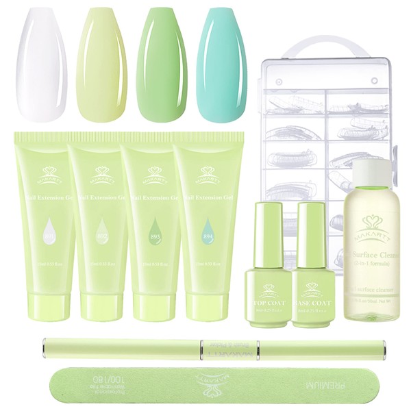 Makartt Poly Nail Gel Kit Green Clear Gel Nail Starter Kit for Nail Extension Hard Gel for Nails Slip Solution Beauty Gift Sets Gel Nail Builder Clear Jelly Green All-in-one Nail Art Supplies