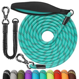 Aystkniet Recall Lead 3 m, 5 m, 10 m, 15 m, 20 m, 30 m, Dog Lead with Removable Elastic Cord, Lockable Hook, Padded Handle, Cross Country Training Lead for Medium/Large Dogs