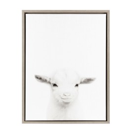 Kate and Laurel Sylvie Baby Goat Black and White Portrait Framed Canvas Wall Art by Simon Te Tai, 18x24 Gray