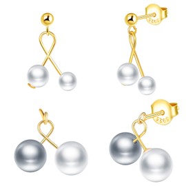 CPSLOVE Pearl Earrings Women's 925 Sterling Silver Earrings Gold Elegant Stylish Earrings Hanging Drop Pearl Earrings for Girls 8 mm Pearl, Sterling Silver