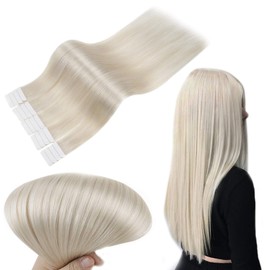 RUNATURE Tape in Hair Extensions Human Hair White Blonde Hair Extensions 20 Inch Tape in Human Hair Extensions 50g 20 Pieces
