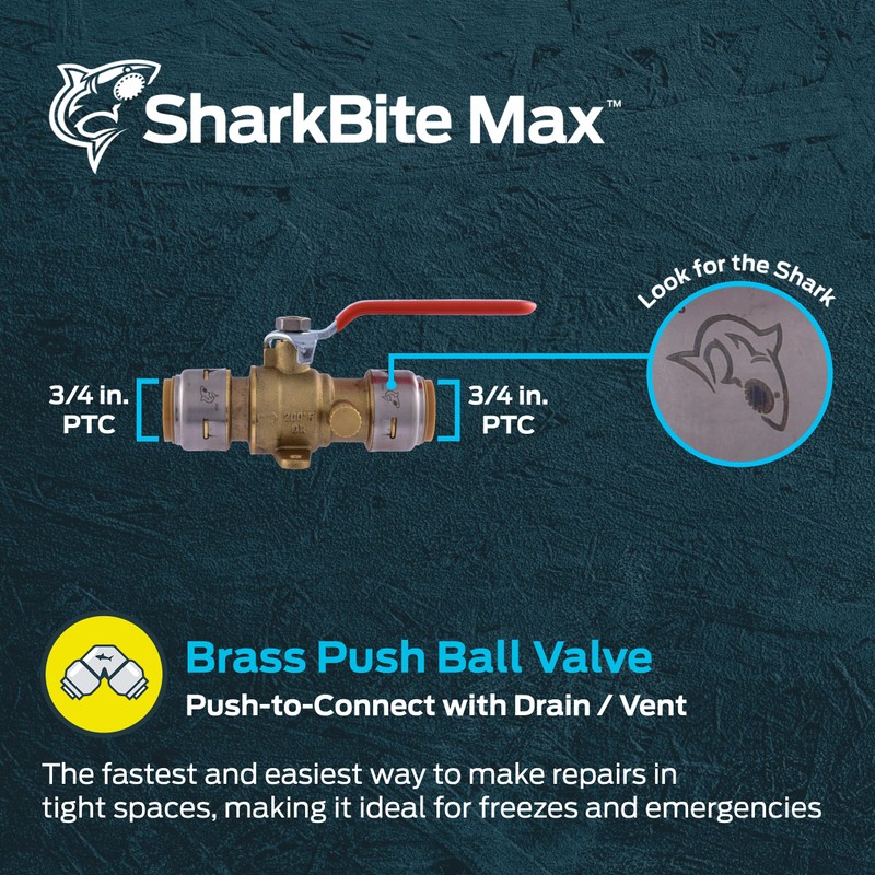 SharkBite Max 3/4 Inch Ball Valve with Drain Vent and