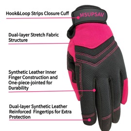 MSUPSAV Utility Work Glove,Multipurpose Work Gloves for Men,Multifunctional Synthetic Leather Mechanic Gloves,Spandex Working Glove,Tounchscreen,Best Gifts(Pink, Medium)