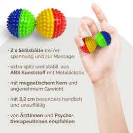 2 x DBT Skills Hedgehog Ball Magnetic High Stress Acupressure Ball 4 Colours Matt 32 mm Diameter for Stress Relief or Massage, Against Tension and for More Mobility and Concentration