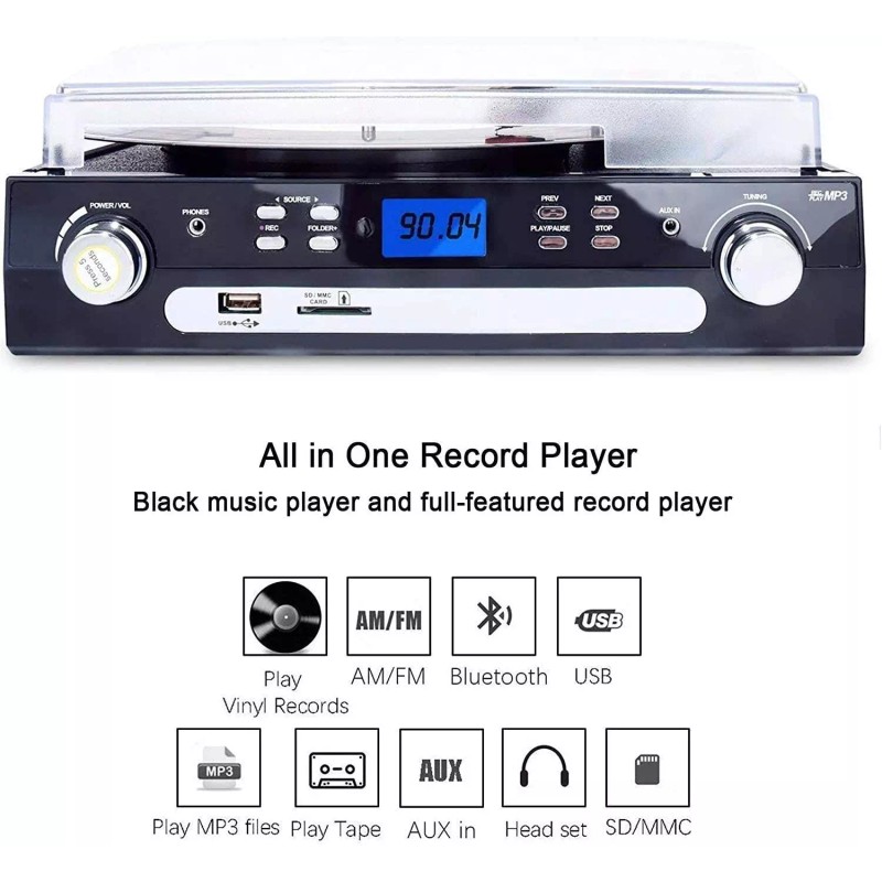 DIGITNOW Bluetooth Record Player with Stereo Speakers, Turntable for Vinyl
