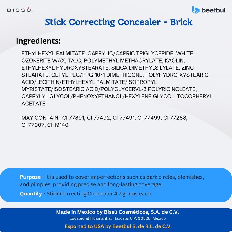 Bissú Stick Correcting Concealer - 15 Versatil Shades, Natural Finish,