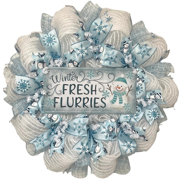 Winter Fresh Flurries Wreath Handmade Deco Mesh Available in 24