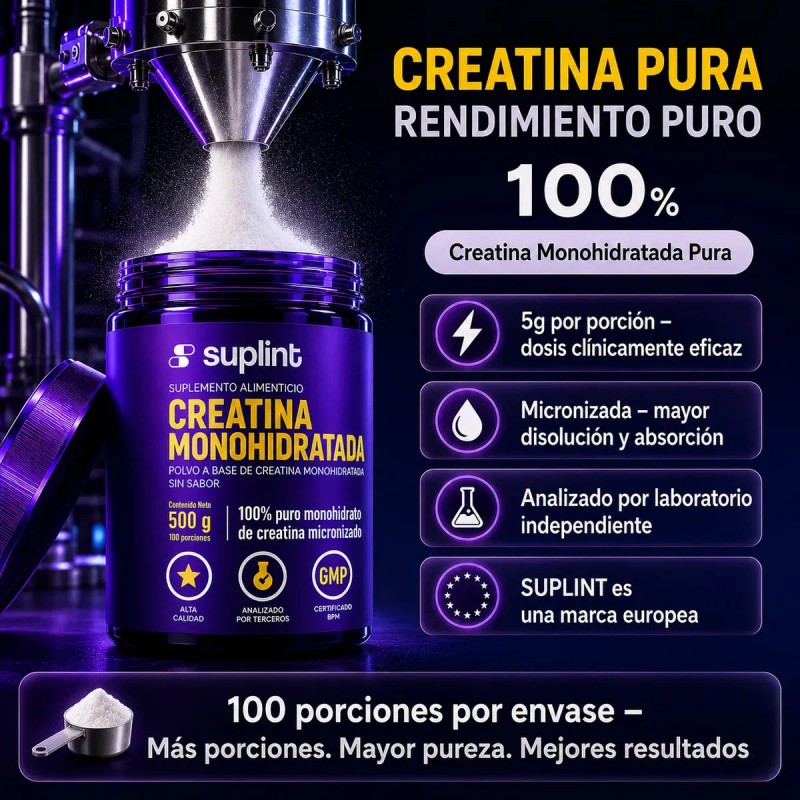 Creatina Monohidratada Suplint 500 Polvo Ultrafino Fuerza Resistencia