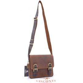 VISCONTI - Women's Leather Cross Body Bag - Small Messenger Bag - Multiple Pockets - Adjustable Shoulder Strap - 16012 RUMBA - Oil Tan