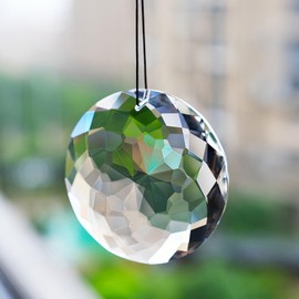 75 mm Bauhinia Faceted Crystals Suncatcher Large Window Prisms Sun Catcher Ornament Rainbow Maker Chandelier Crystal Pendant (Round)