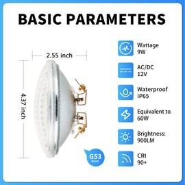 PAR36 LED Bulb 9W 3000K Warm White, AC/DC12V, 900Lumens PAR 36 60W Halogen Equivalent, LED PAR36 Landscape Bulb Water Resistant (4 Pack)