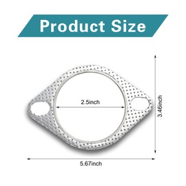 ijuicy 2 PCS Car Exhaust Gasket, High Temperature High Pressure Resistant Two-Hole Exhaust Flange Gasket, 2-Bolt 2.5-Inch Exhaust Pipe Flange Gasket, Suitable for Most Cars (Silver)