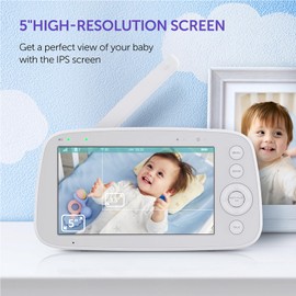 QWUE Upgrade Baby Monitor with Night Lamp, Pan-Tilt-Zoom Video Baby Monitor with Camera No WiFi, 5'' IPS Screen, HD Night Vision, 2-Way Talk, Lullaby Player, 4500mAh Battery, VOX, Temperature Alert