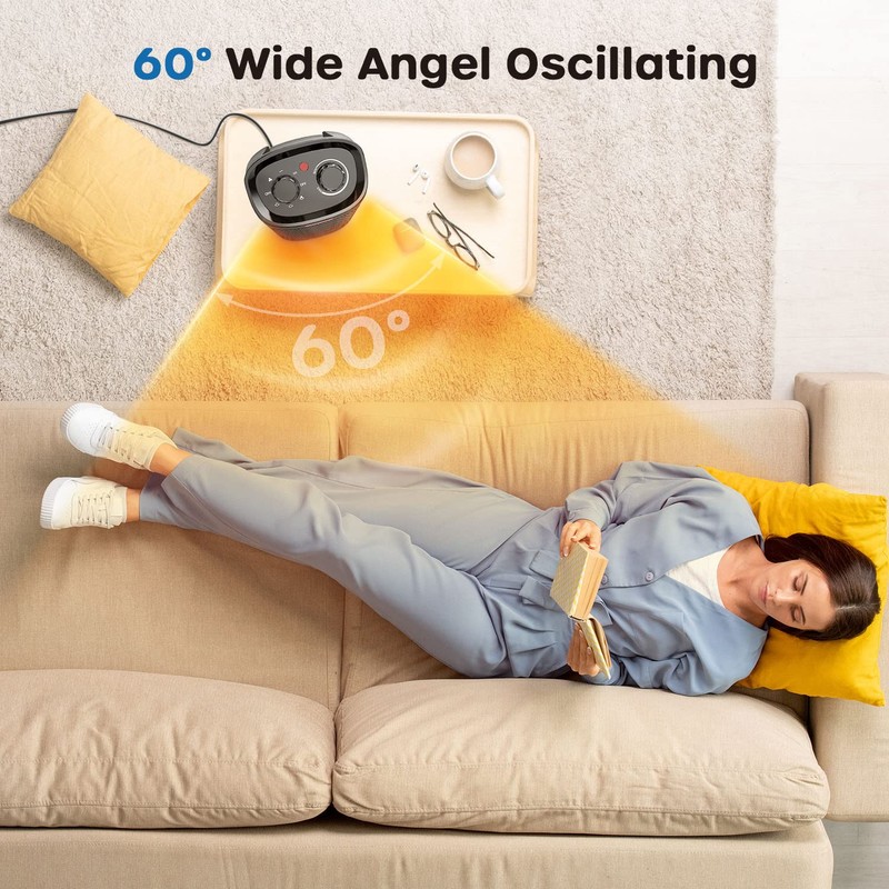 ECOWELL 1500W Portable Space Heater for Indoor Use, 60°Oscillating,Small Electric