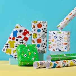 Gift Wrapping Paper, 8Pcs Football Wrapping Paper Roll 70cm x 50cm Boys Gift Wrap Paper for Party Birthday Presents on festive occasions