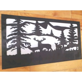 Knotty Oar Wood Shop Mountain Nature Deer Scene Hidden Gun Safe Concealment Handgun Storage Cabinet - Magnetic, Add Light