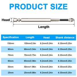 6-Piece Magnetic Drill bits, Magnetic Screwdriver bits，High Magnetic Drill bit Set for DIY Home Repairs and Professional use (25mm, 50mm, 65mm, 70mm, 90mm, 150mm)