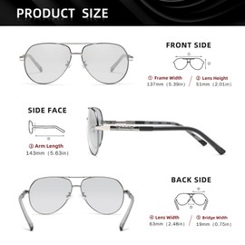 Kingseven Classic Military Aviator Glasses Polarised Sunglasses for Men Women Vintage Retro Style UV Blocking NK725-B (Gun Photochrome), gun photochrome